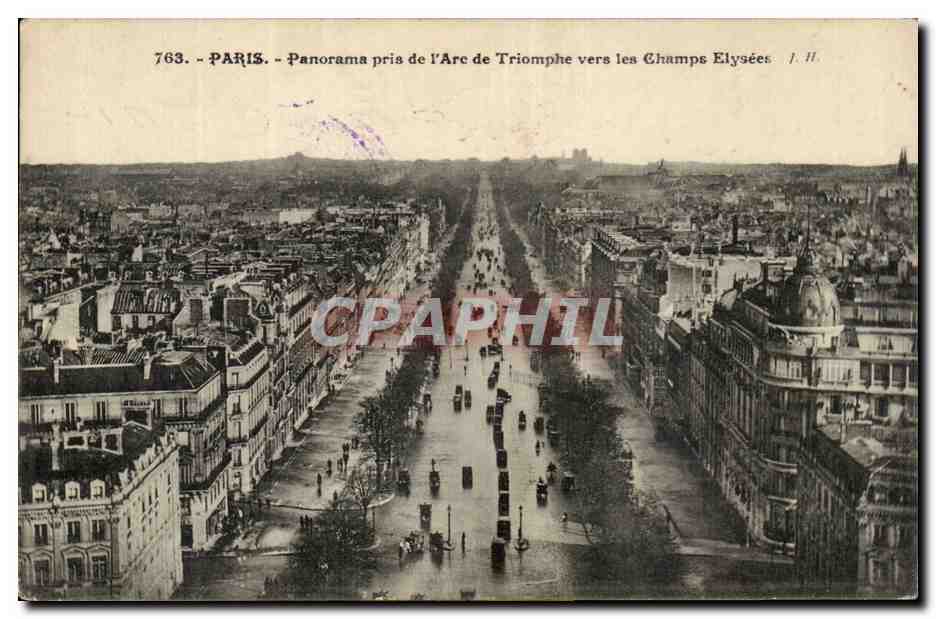 Paris CPA Panorama pris de l'arc de triomphe vers les Champs Elysees