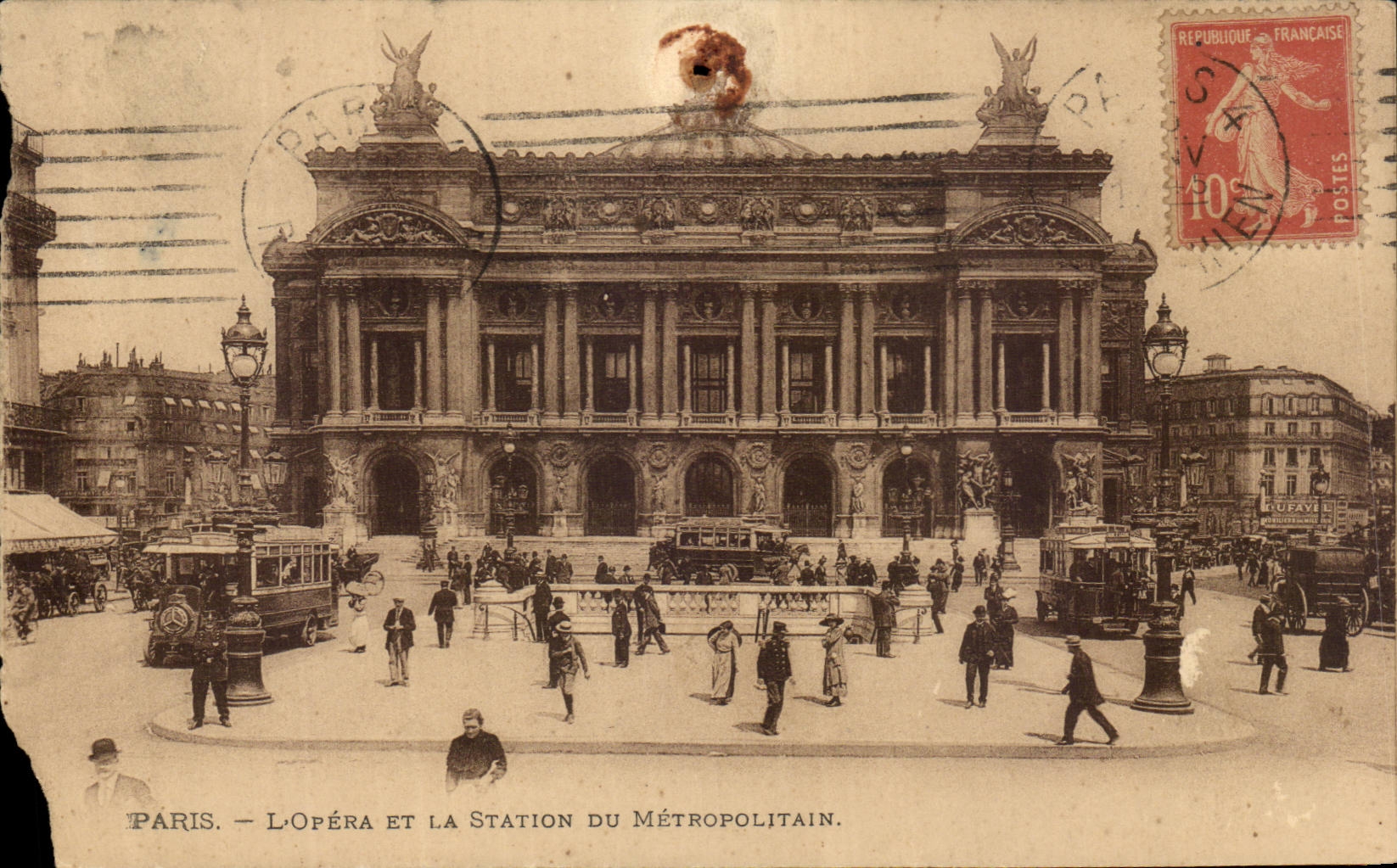 Paris CPA L'opera et la station du metropolitain