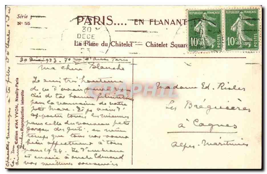 Paris CPA La place du Chatelet  — Verso