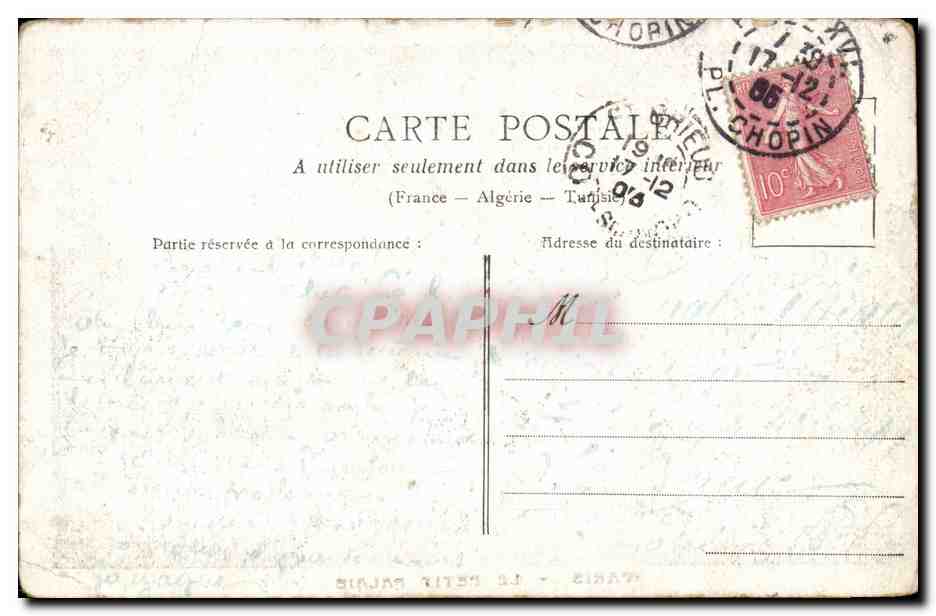 Paris CPA Le petit palais — Verso