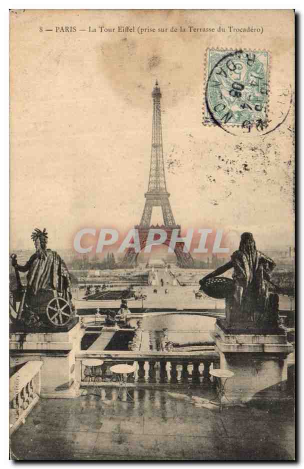 Paris CPA La Tour Eiffel (prise de la terrasse du Trocadero)