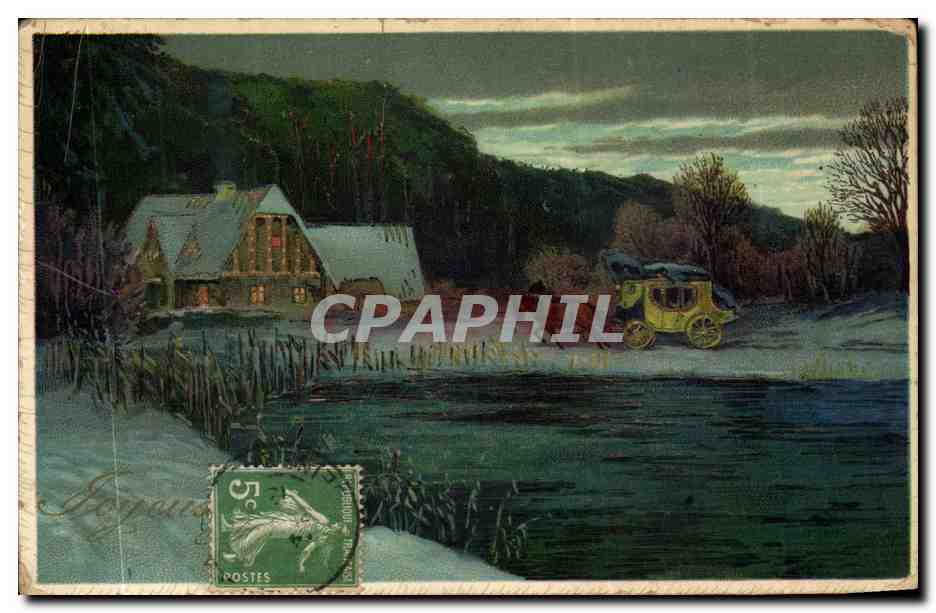 CPA Fantaisie Paysage Caleche