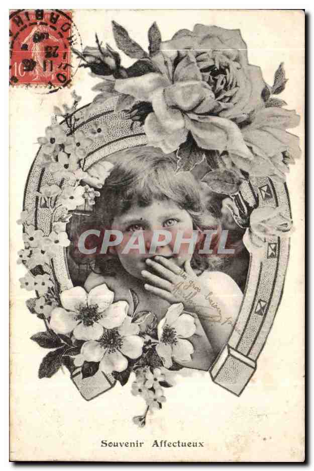 CPA Fantaisie Enfant Woman Souvenir affectueux Fer a cheval