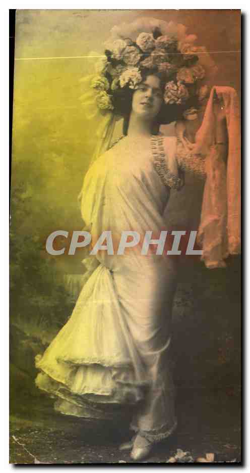 Woman in a White Dress and Flower Crown — Postcard — Publisher Unidentified