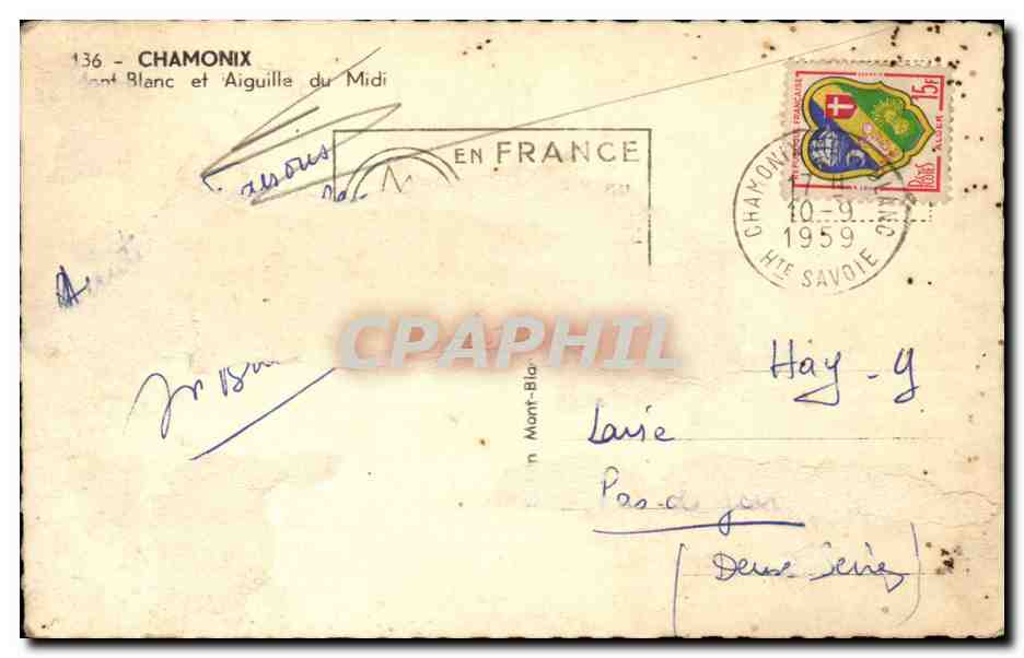 Chamonix CPA Le Mont Blanc et aiguille du Midi — Verso