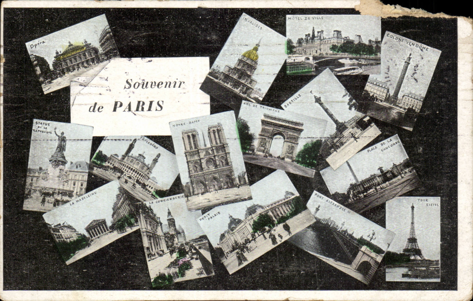 Souvenir de PARIS — collage de vues emblématiques — éditeur non identifié