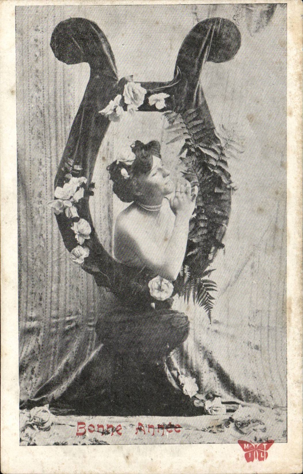 Femme dans un cadre floral — Bonne Année — M. TIL
