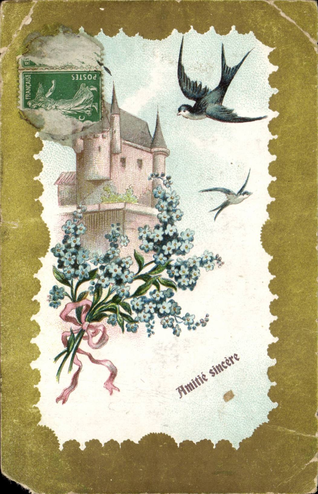 CPA Fantaisie Amitie sincere Hirondelle
