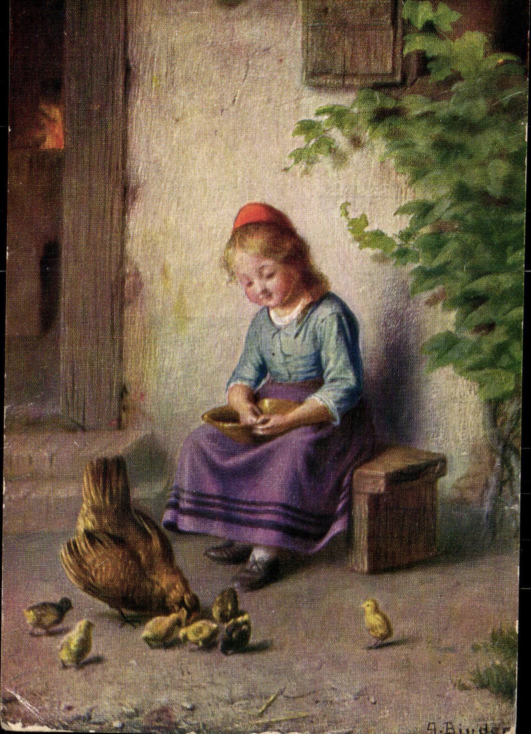 CPA Fantaisie Enfant et poules