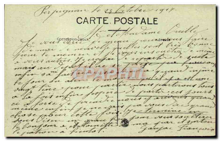 Perpignan CPA Entree du faubourg Notre Dame — Rückseite