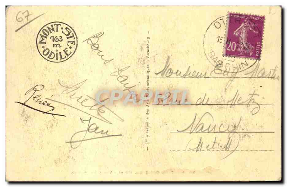 Mont Ste-Odile (alt. 763 m) — Vue prise en avion — Éditeur ARA, n° 118 — Verso