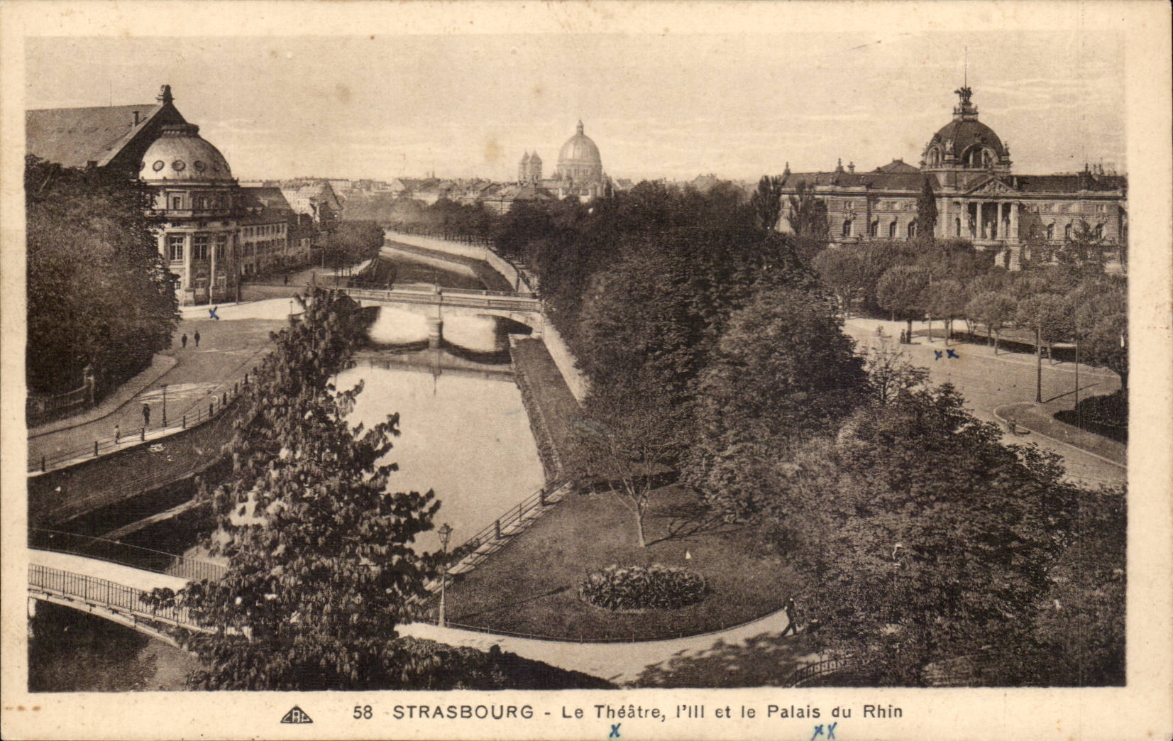 Strasbourg CPA Le theatre L'ill et le palais du Rhin