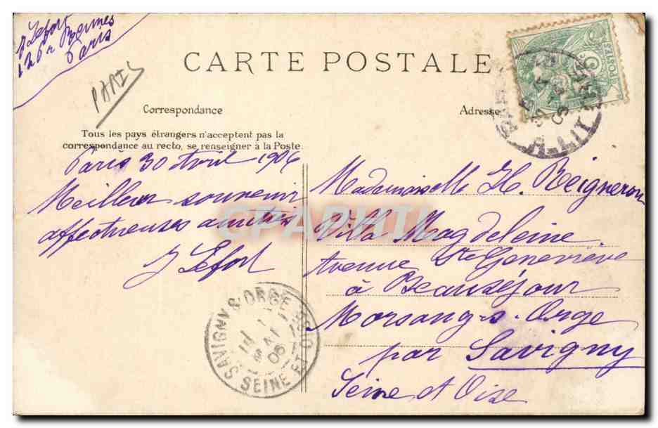 Paris CPA Arc de triomphe de l'Etoile — Rückseite