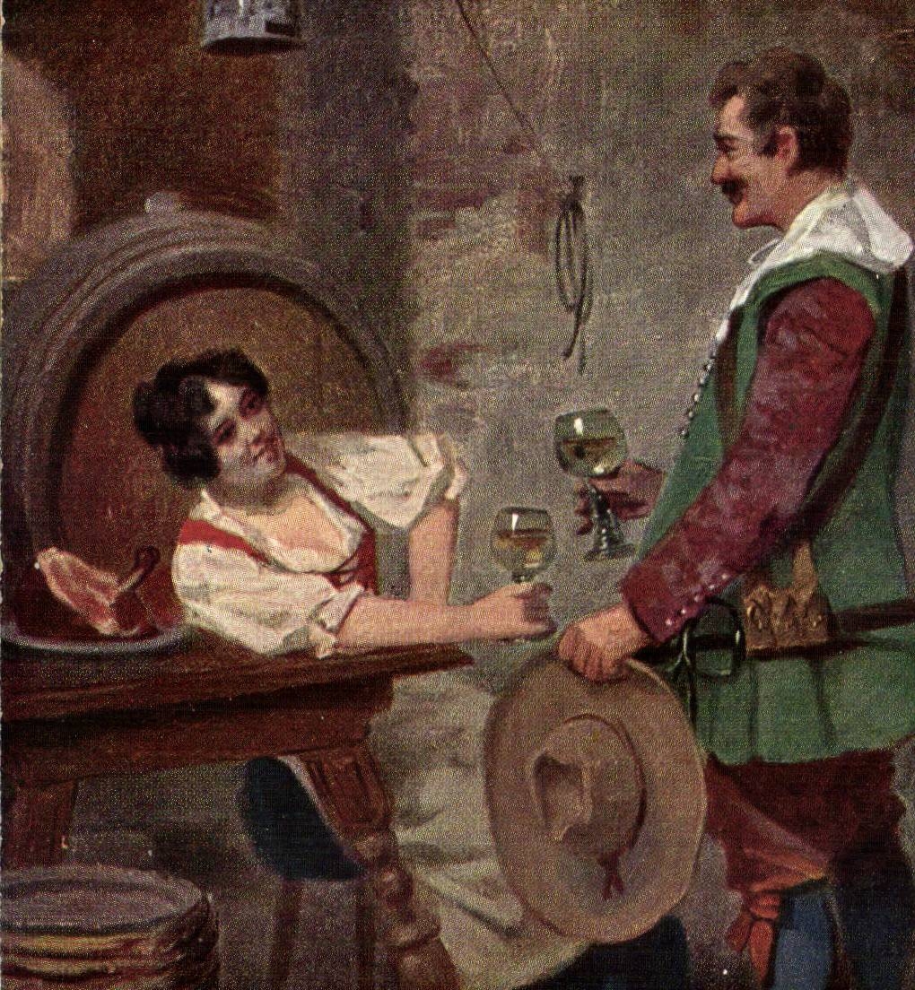 CPA Fantaisie Femme trinquant avec un homme