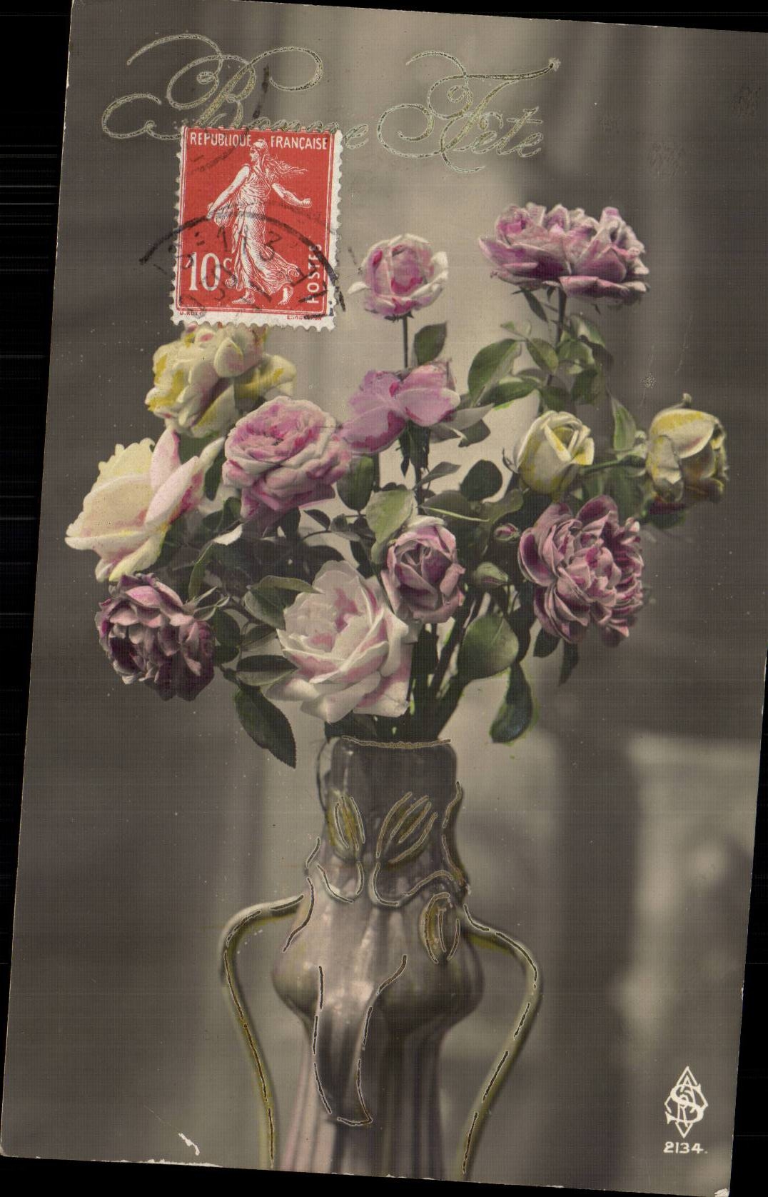 CPA Fantaisie Fleurs Roses Bonne fete