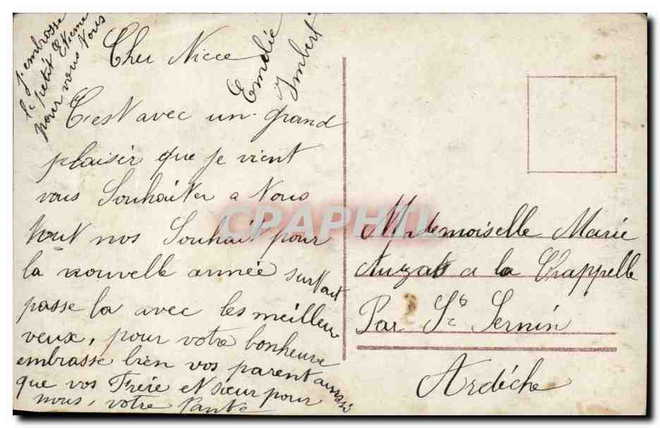 Homme avec bouquet — Bonne Année — République Française, 10c — Verso