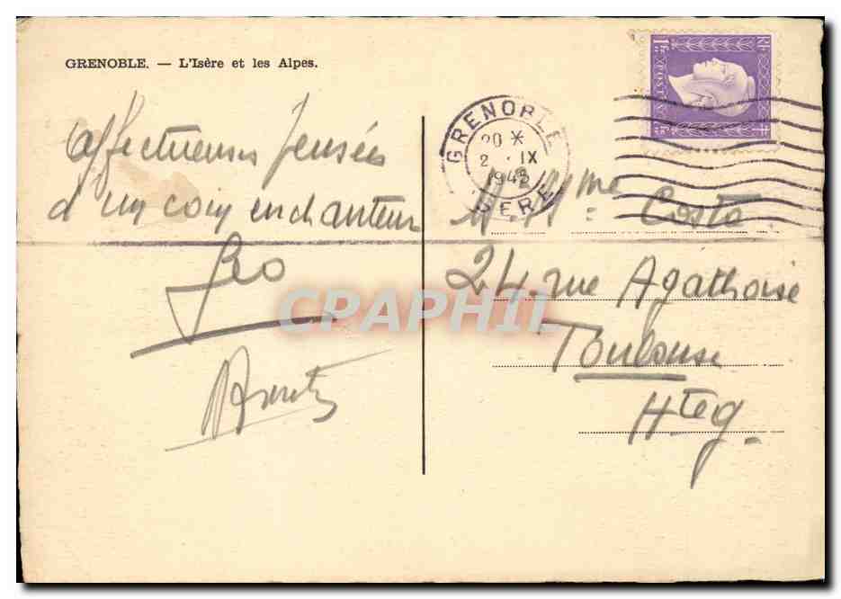 CPA Grenoble L'Isere et les Alpes — Verso