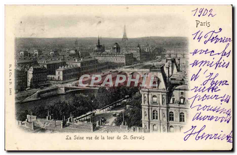 Paris CPA La Seine vue de la Tour de St Gervais (Tour Eiffel)