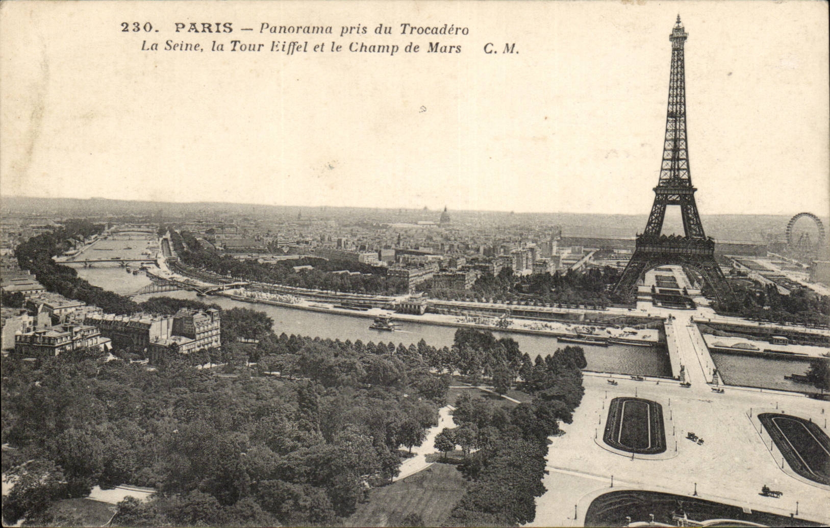 Paris CPA Panorama pris du Trocadero La SEine la Tour Eiffel et le Champ de Mars