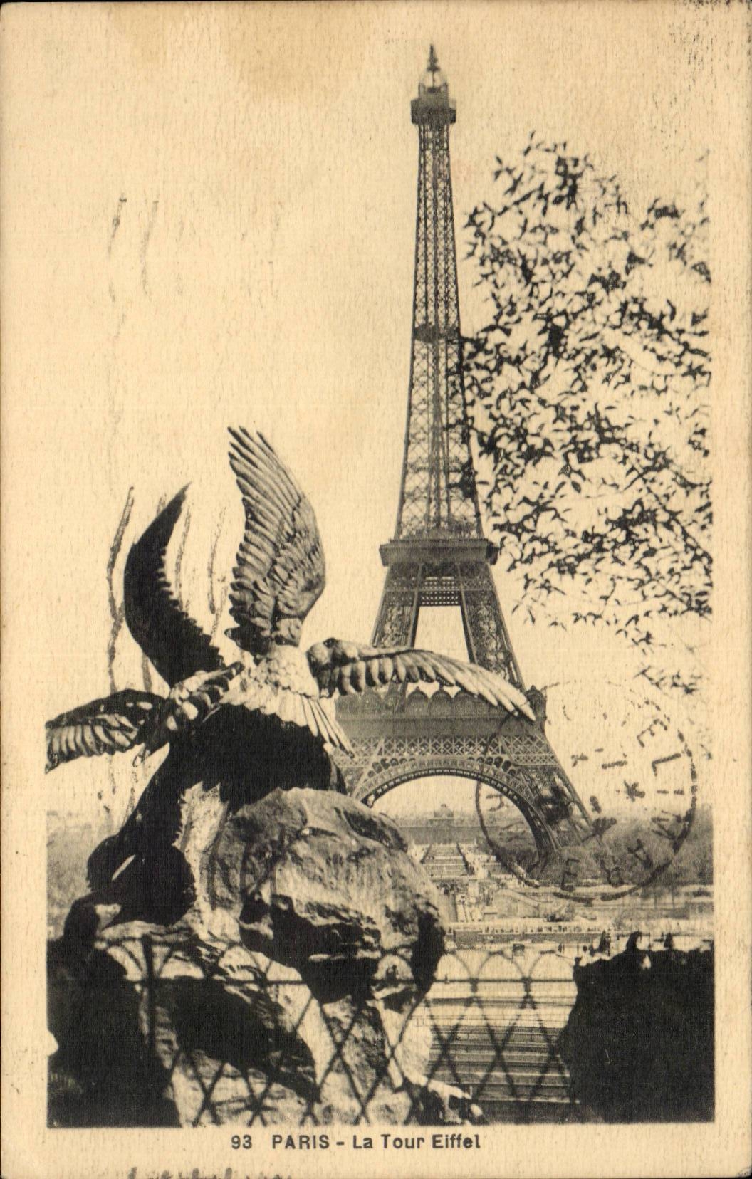 Paris CPA la Tour Eiffel (aigle eagle)