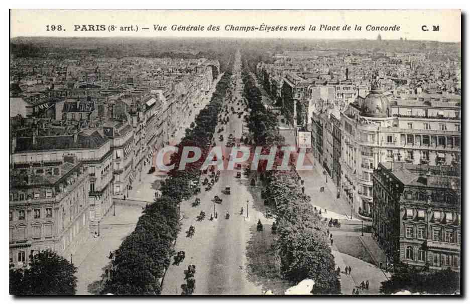Paris CPA Vue generale des Champs Elysees vers la place de la Concorde