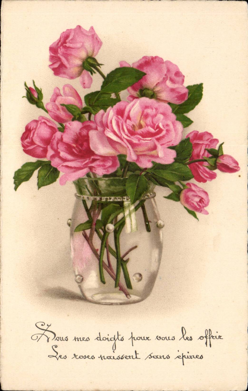 CPA Fantaisie Fleurs Roses