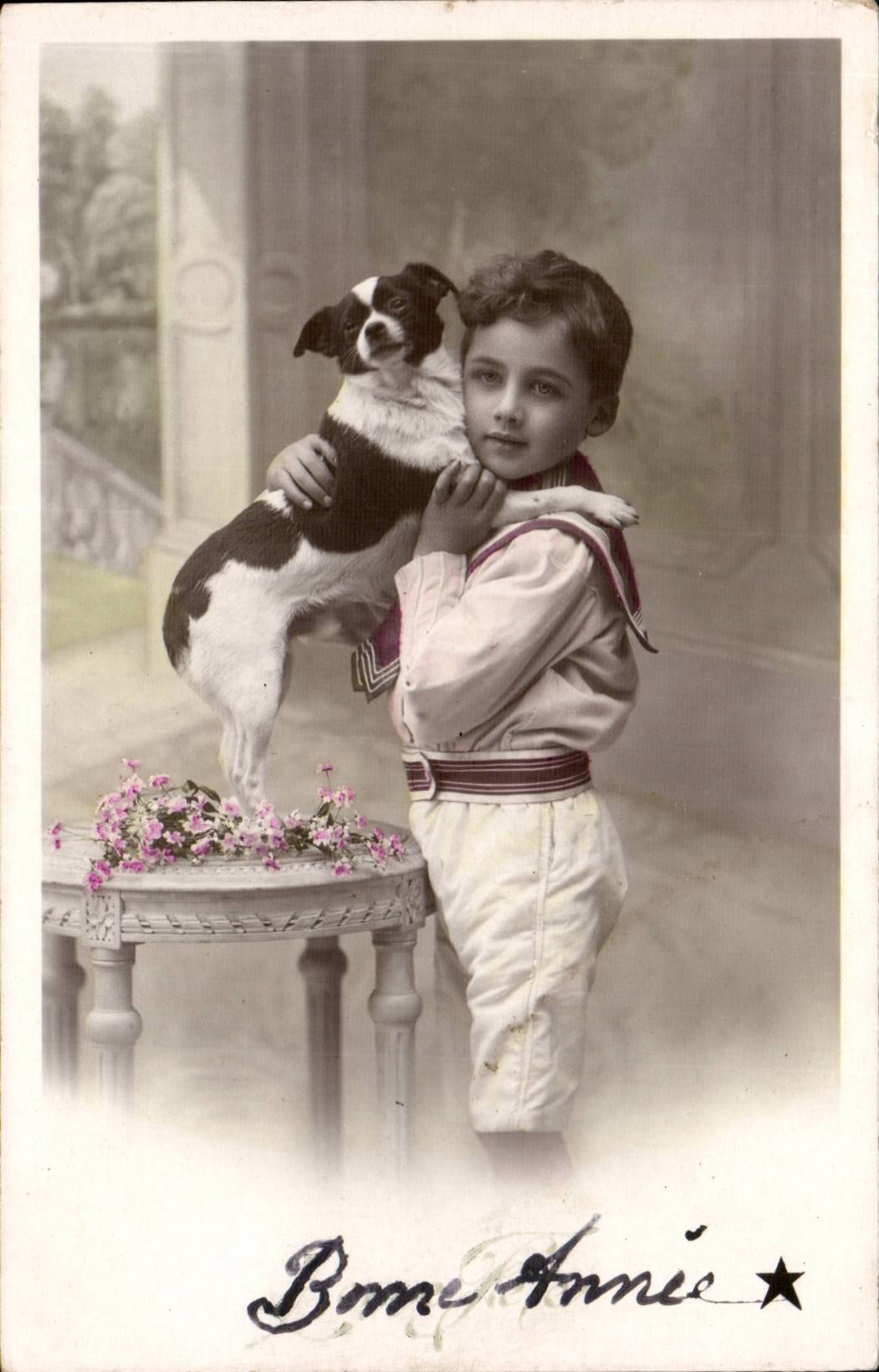 CPA Fantaisie Enfant et chiot (dog) Garcon