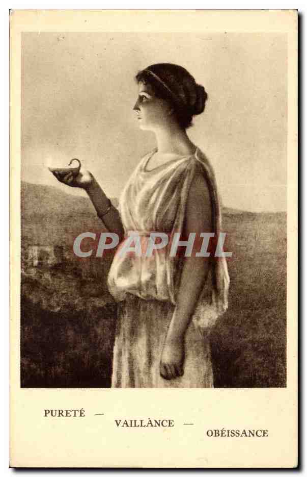 CPA Fantaisie Femme Purete Vaillance Obeissance