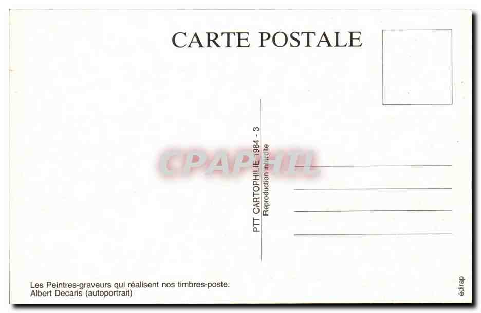 CPM Realisation des timbres poste Les peintres graveurs qui realisent nos timbres poste Albert Decaris  — Rückseite