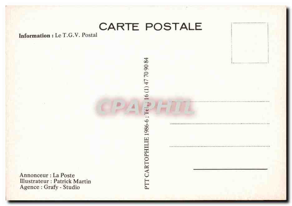 CPM La Poste Train TGV Marianne — Rückseite