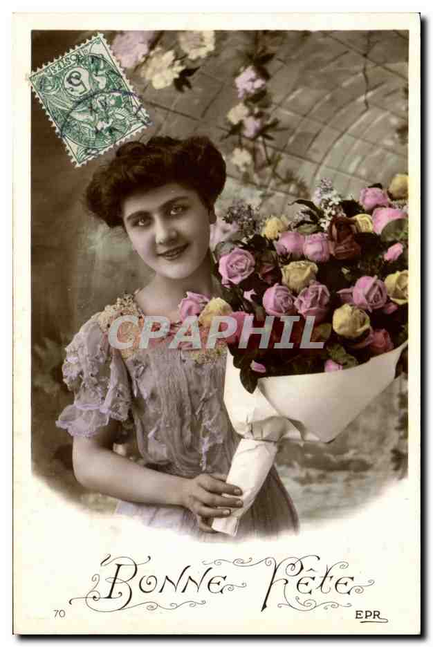 Jeune femme avec bouquet de roses — Bonne Année — EPR n°70