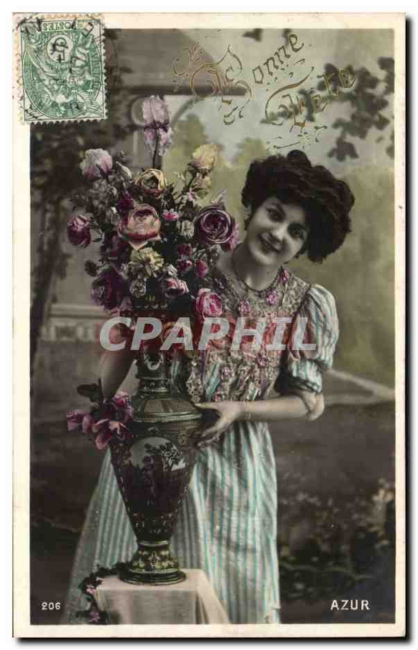 Junge Frau mit einem großen Blumenvasen — Verlag Azur, Nr. 206