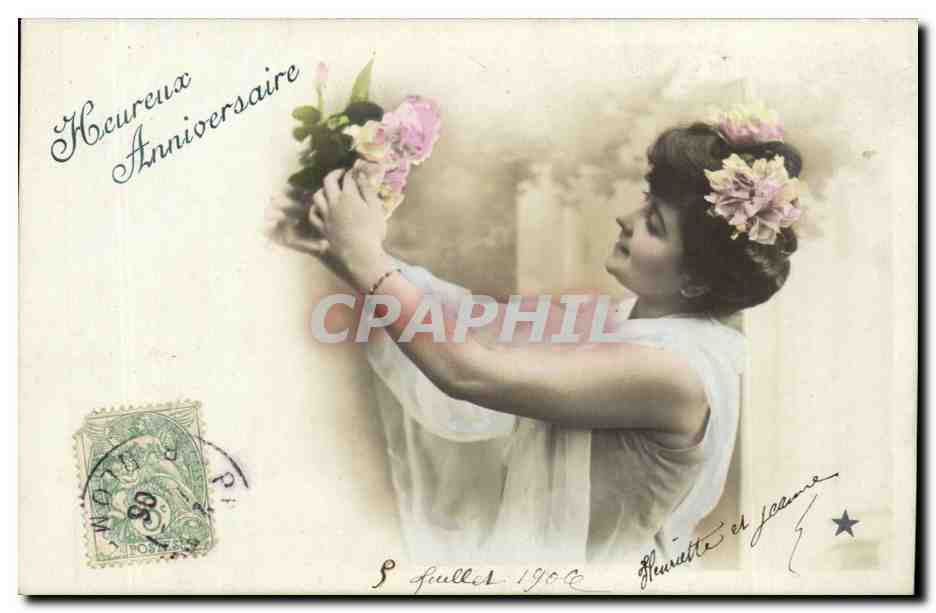 CPA Fantaisie Femme Heureux anniversaire