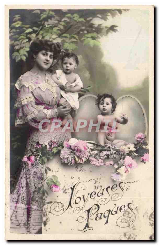 Femme avec deux enfants — Pâques — éditeur non visible