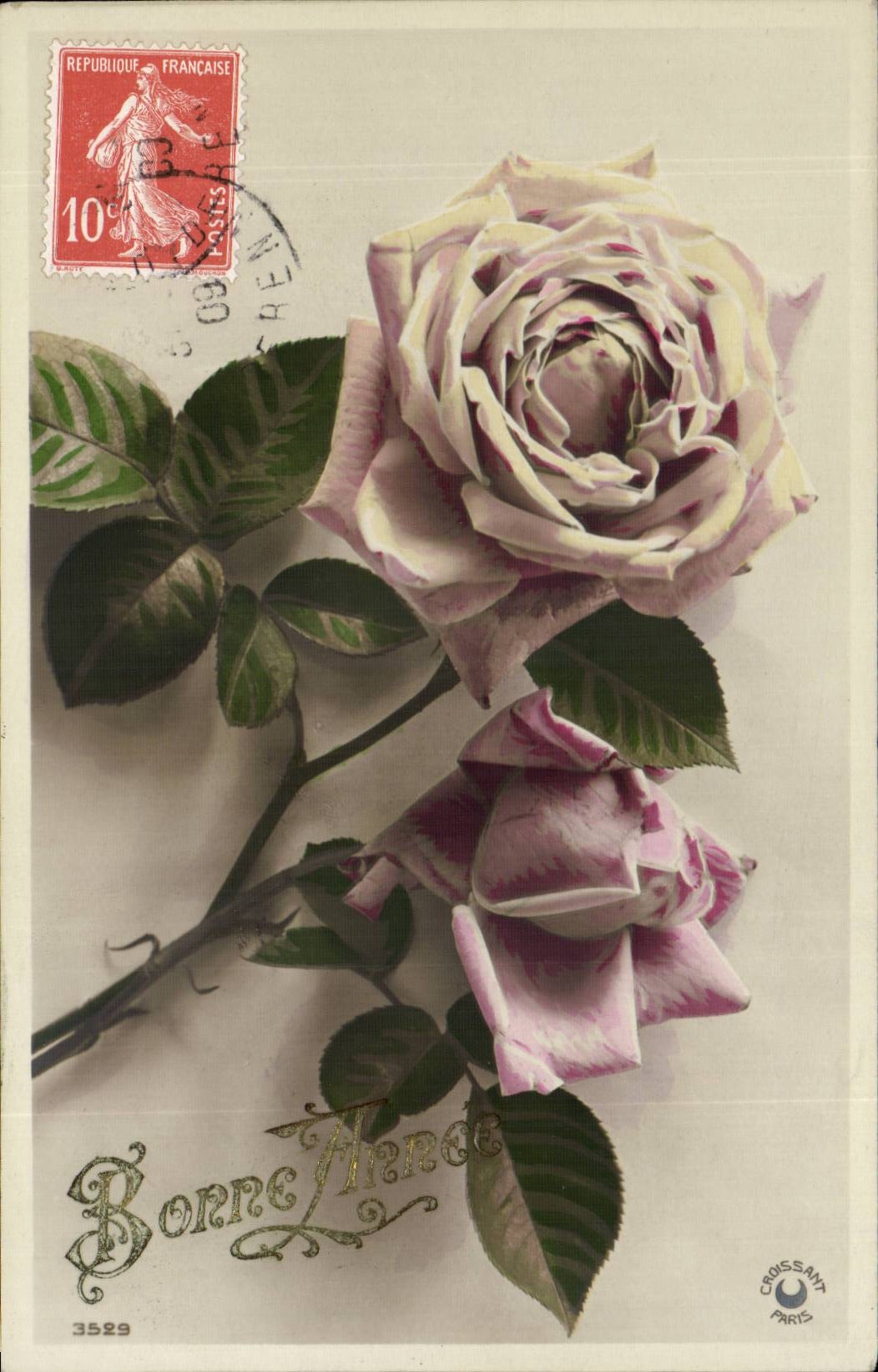 CPA Fantaisie Fleurs Roses Bonne annee