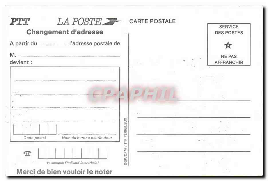 CPM La Poste Transfert d'adresse Reexpedition Changement d'adresse ? Communiquez votre code postal — Rückseite