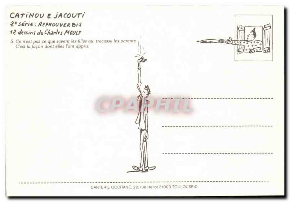 CPM Humour Dessin de Charles Mouly Ce n'est pas ce que savent les filles qui tracasse les parents c'est la facon dont el — Rückseite