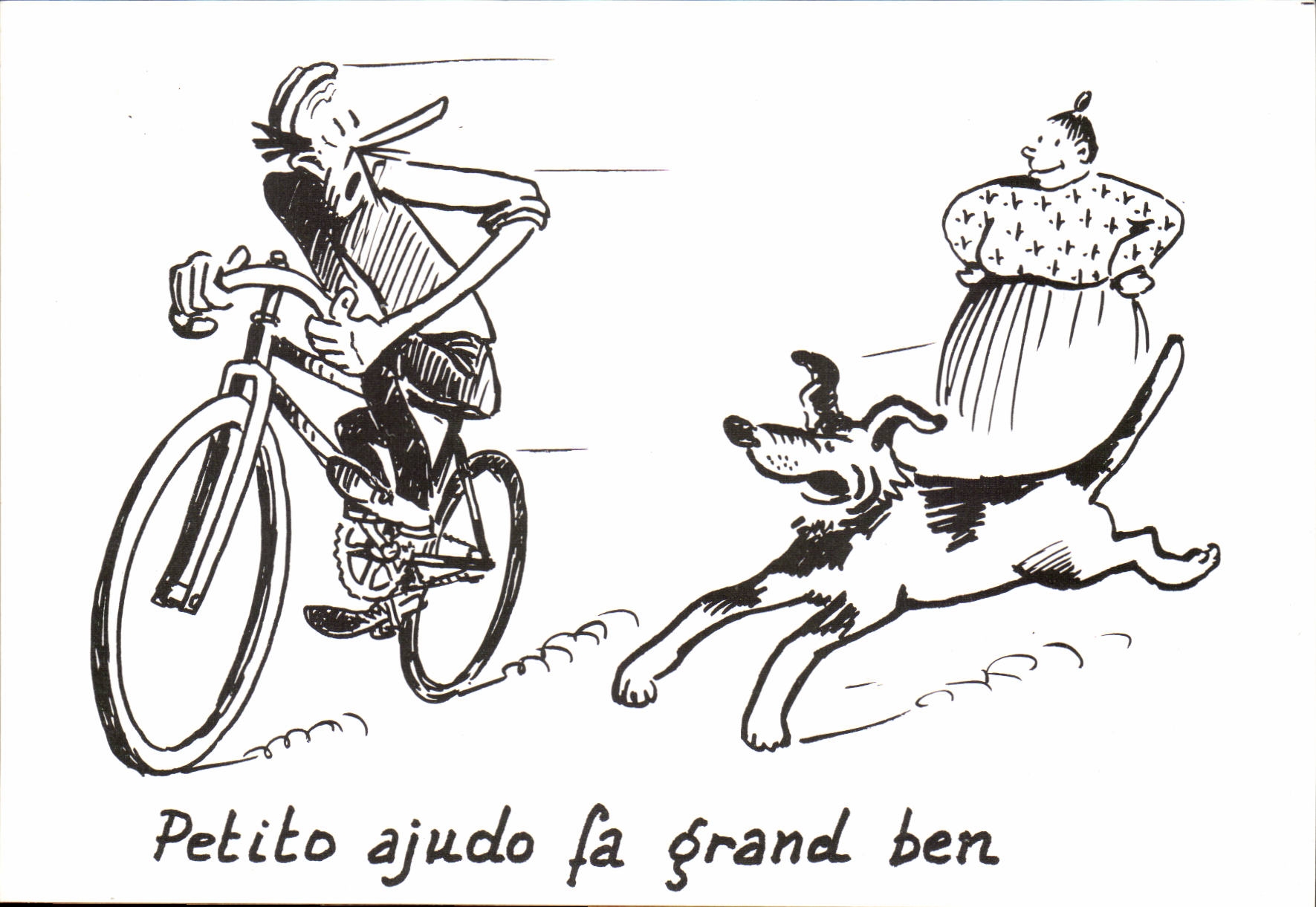 CPM Humour Dessin de Charles Mouly Petite aide fait grand bien (velo chein)