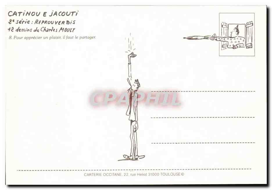 CPM Humour Dessin de Charles Mouly Pour apprecier un plaisir il faut le partager — Rückseite