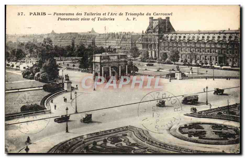 Paris CPA Panorama des Tuileries et l'arc de triomphe du Carrousel