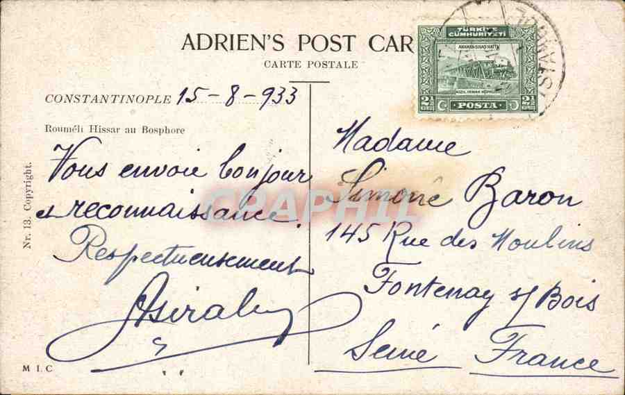 CPA Fantaisie Village turque (Turquie Turkey) — Verso