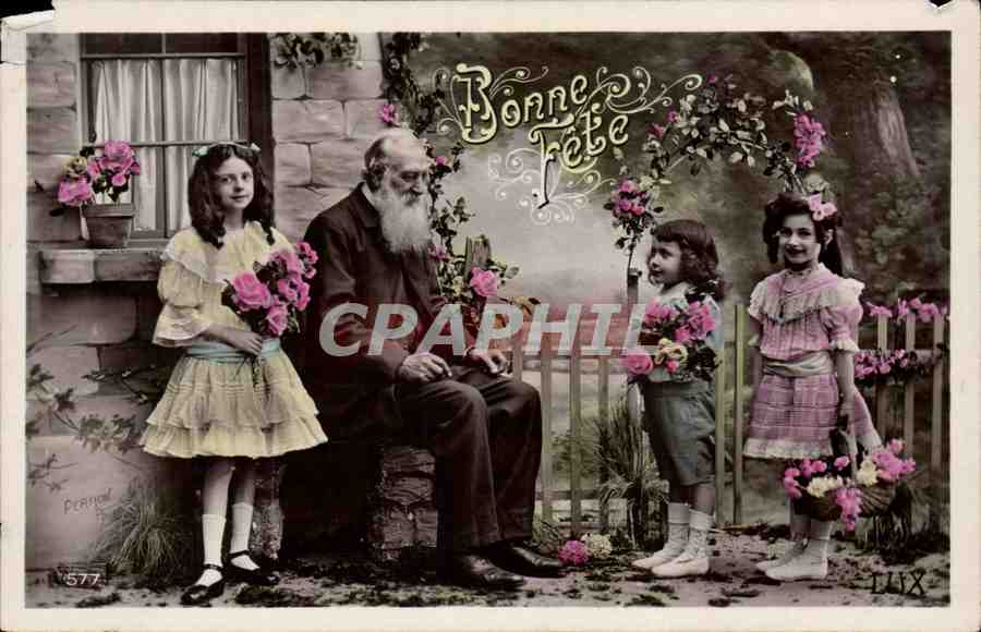 CPA Fantaisie Enfants et vieillard Bonne fete