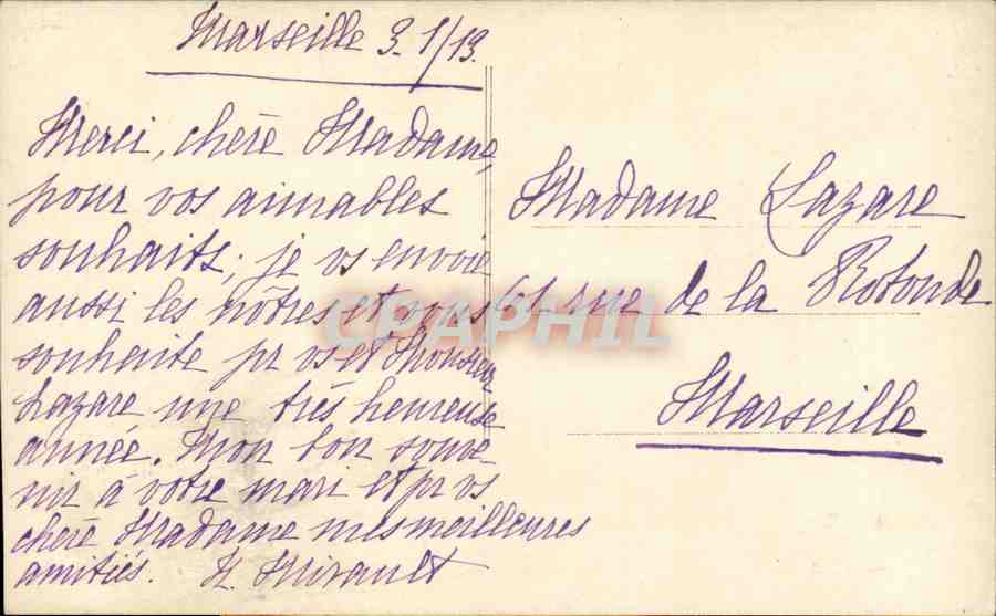 Jeune femme en robe ornée de roses — Bonne Année — série 74 — Verso