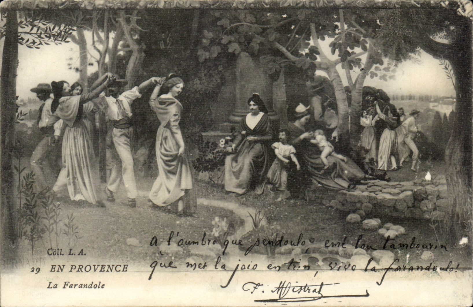 CPA Fantaisie en provence la farandole (danse folklore costume coiffe)