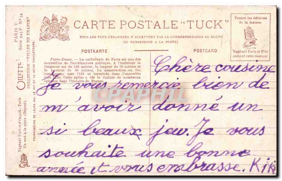 Paris CPA Notre Dame la Nuit — Rückseite
