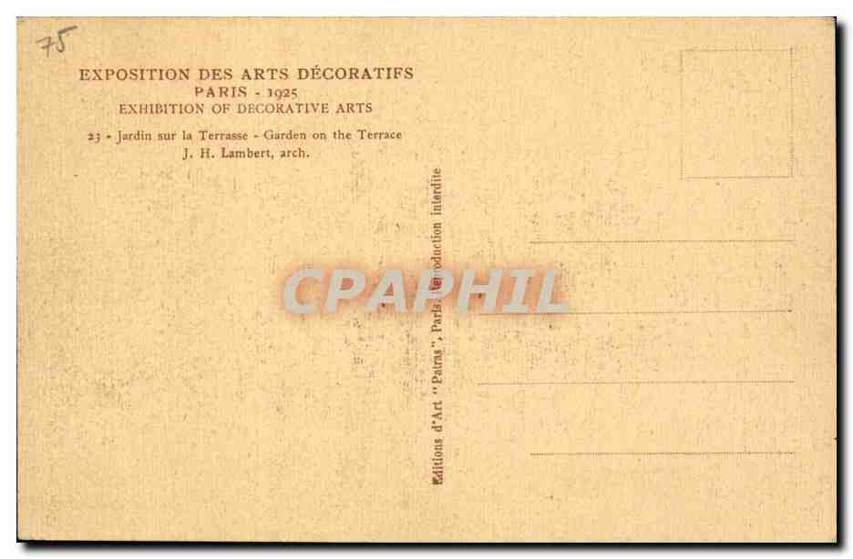 Paris CPA Exposition des Arts Decoratifs 1931 Jardin sur la terrasse  — Rückseite