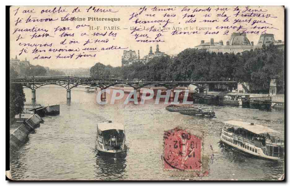 Paris CPA Le pont des Arts et le Louvre