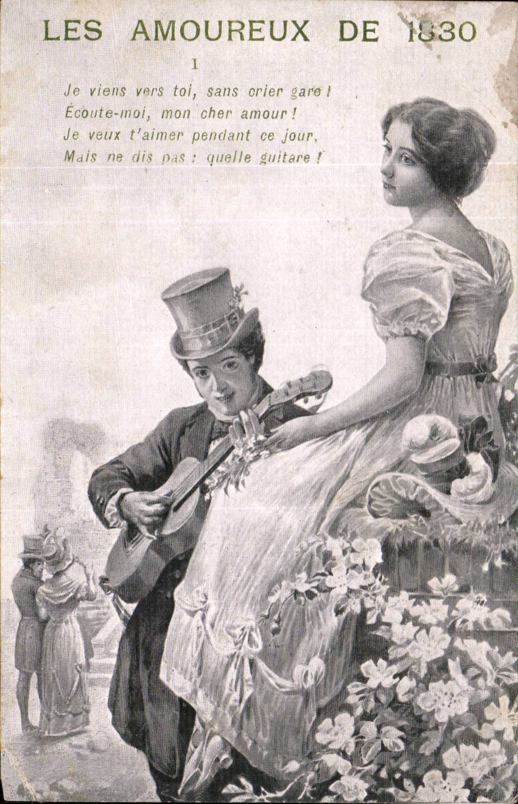 CPA Fantaisie Femme Les amoureux de 1830