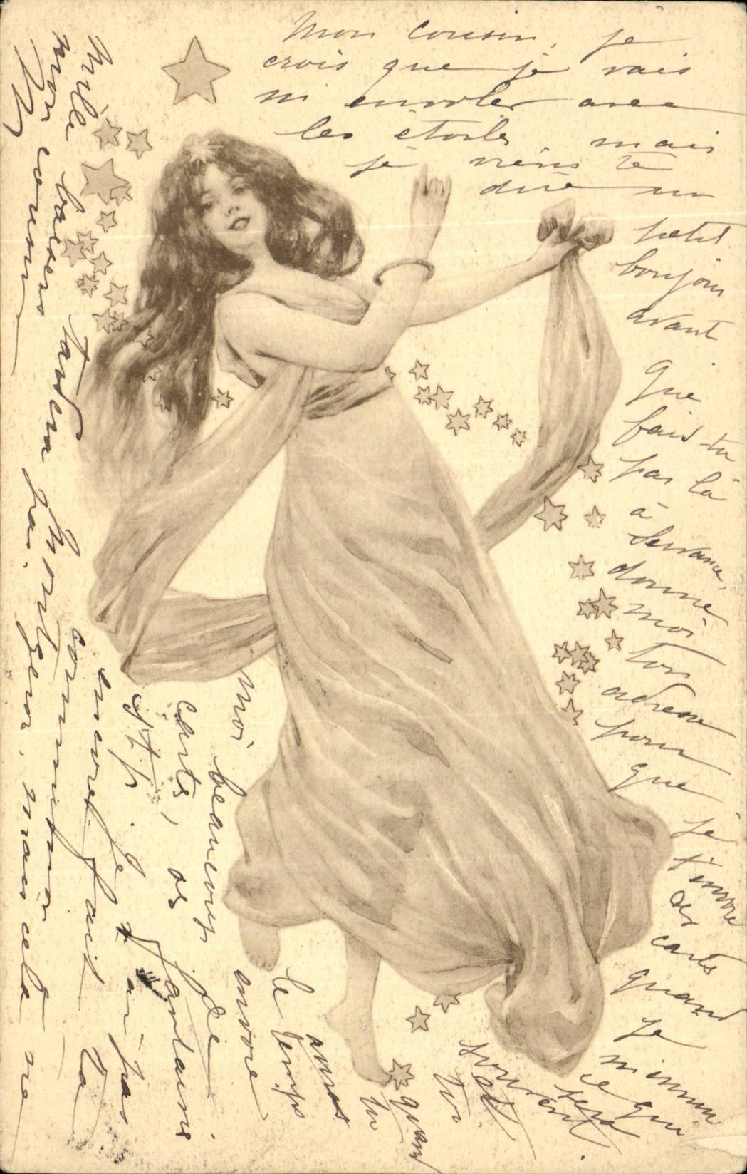 Bailarina rodeada de estrellas — editor no identificado
