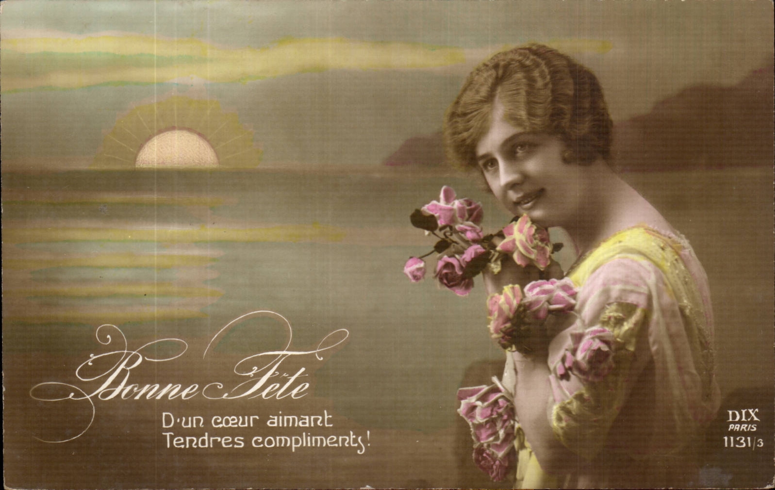 Jeune femme avec roses — Bonne fête — DIX Paris 1131/3